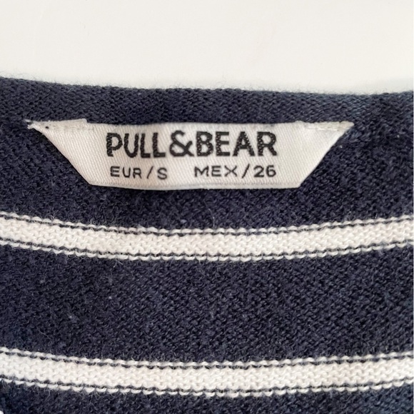 Pull & Bear Blue White Stripe Side Slits Long Sleeve Lightweight Sweater - Picture 4 of 8